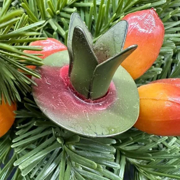 Vintage Christmas Candle Holder Centerpiece Metal Faux Pine Greenery Green 1960s - Picture 5 of 10